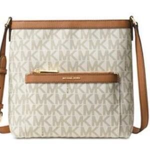 Michael Kors MK Morgan Messenger Brown and Cream Crossbody Bag